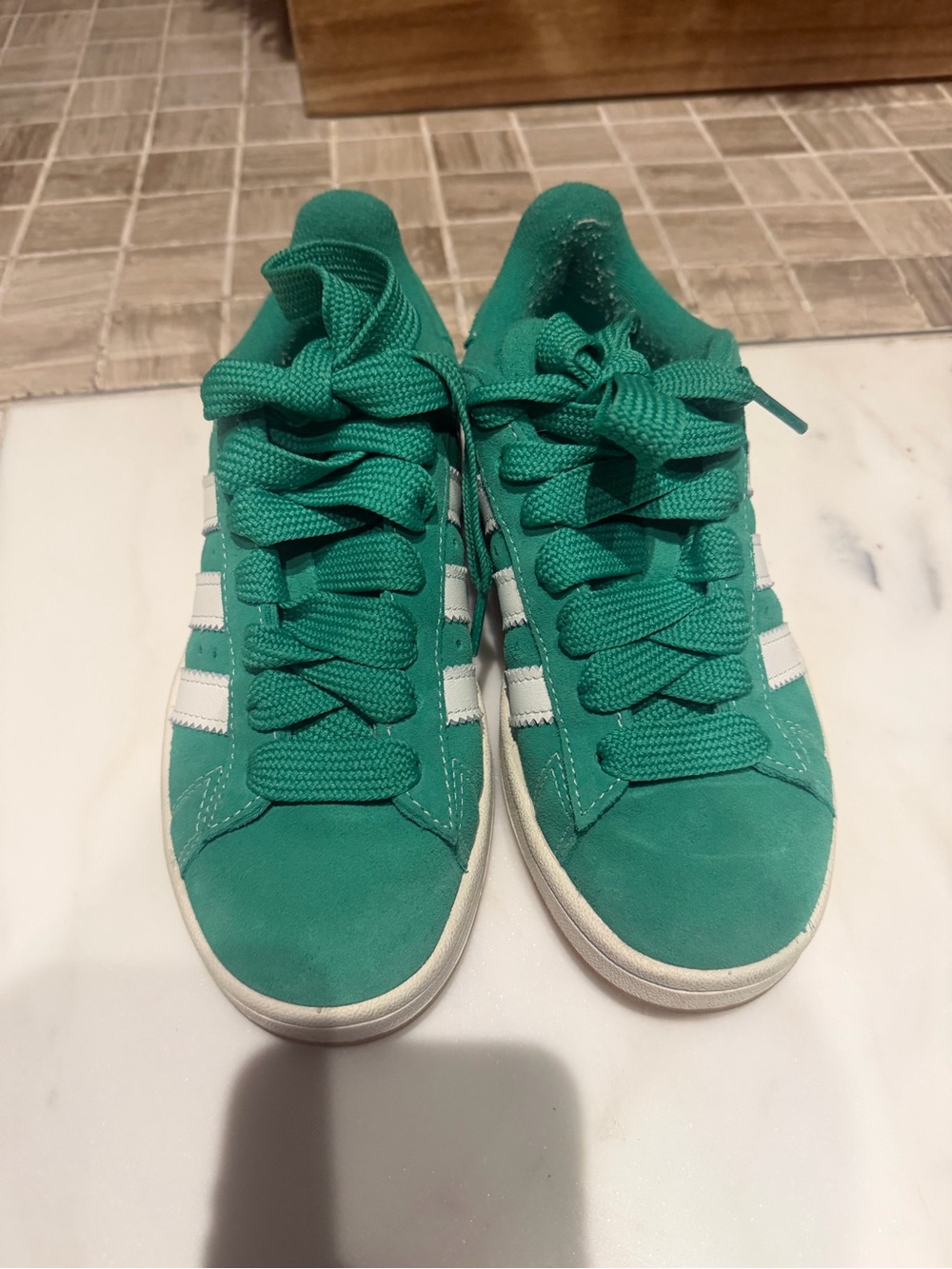 adidas Women's Teal Suede Sneakers with White Stripes